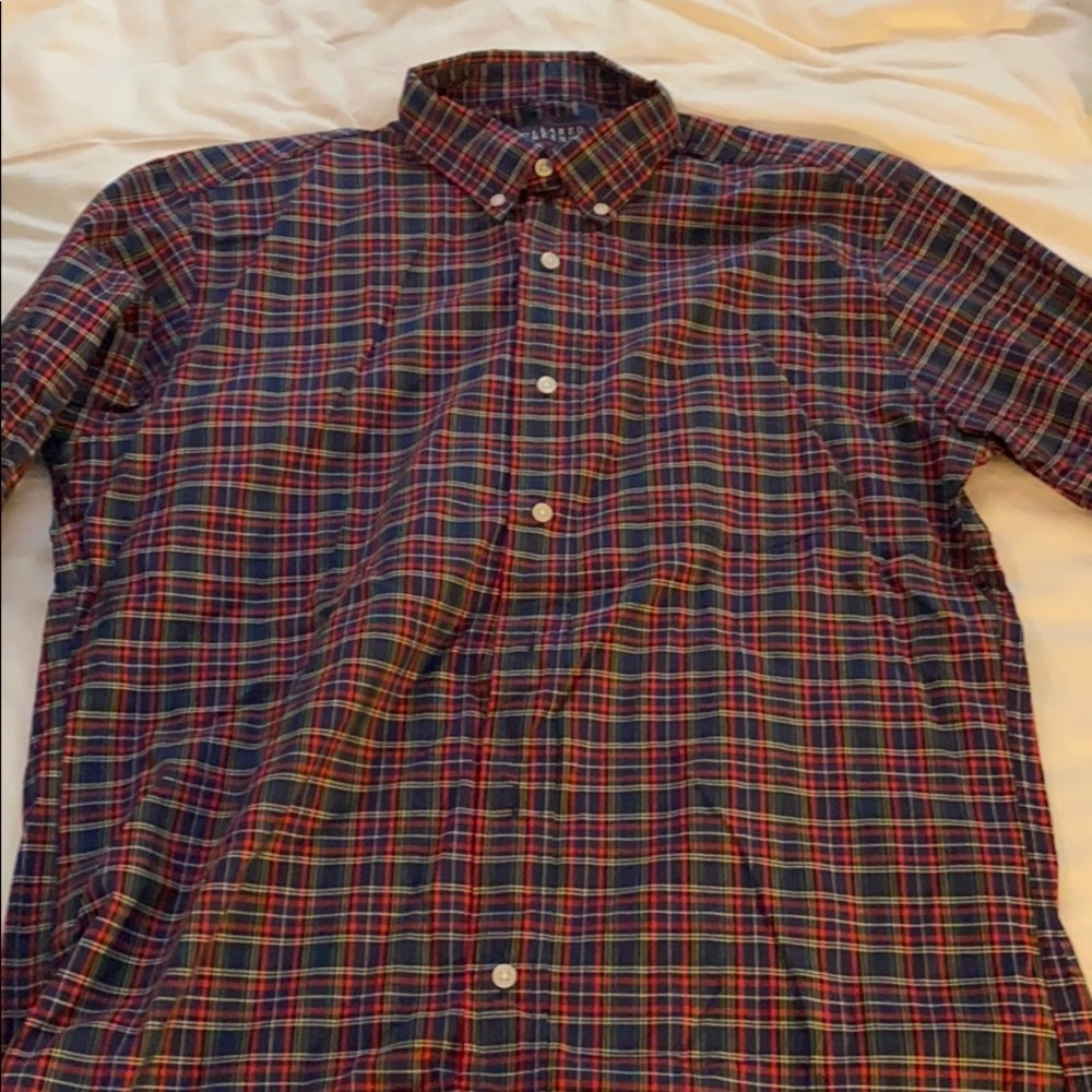 Plaid collard greens button down